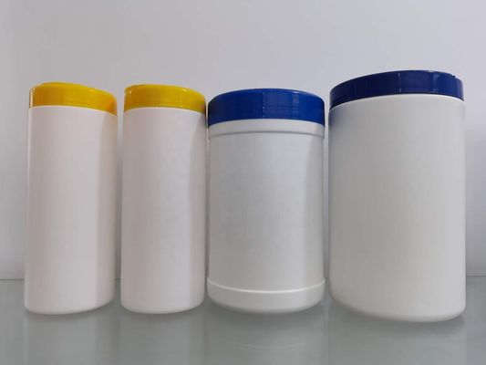 180 مم HDPE تنظيف مناديل دلو زجاجة مع أغطية بيضاء